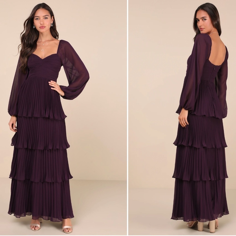 LULU's Sexy Elegant Chic Wedding Bridesmaid Flowy Romantic Long Sleeve Maxi - Picture 5 of 5